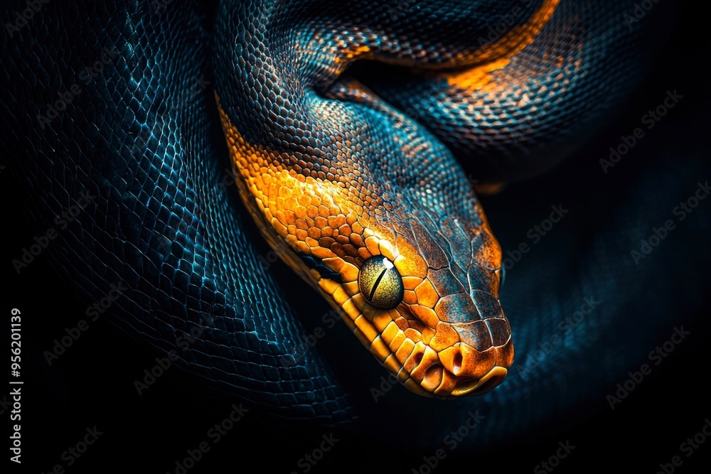 Wall mural Close-up of a Snake's Head with a Yellow Eye