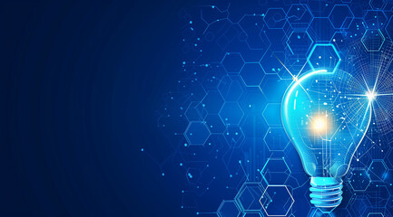 Abstract background with light bulb icons and hexagon