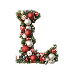 Christmas Alphabet letter L made of tree decorations