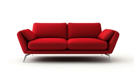 Fototapeta premium Chic modern italian sofa with pillow and angular wooden legs isolated on white background. suitable for product photo