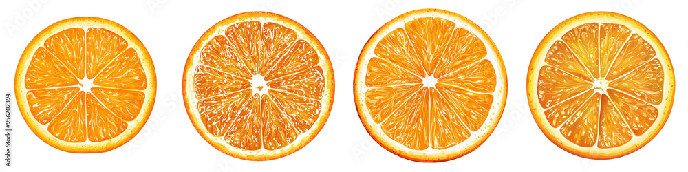 Poster Orange slice with clipping path, isolated on a white background, full depth of field