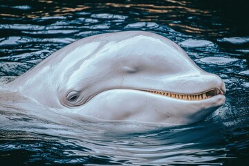Close-up of a White Dolphin's Mouth Open in the Water