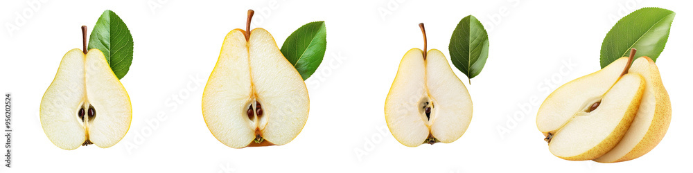 Poster slice of a half pear, isolated on white, clipping path