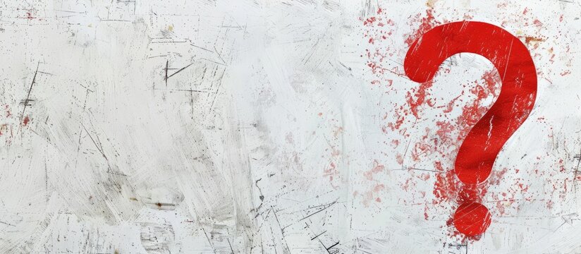 Red chalk drawing of punctuation marks on a white background with a chalk texture offering copy space image