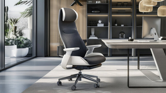 Ergonomic Chair: A stylish ergonomic chair in a home office setting