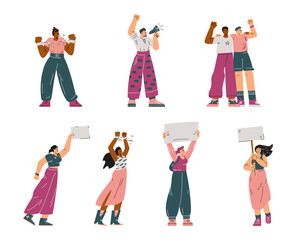 Human rights campaign diverse crowd vector set