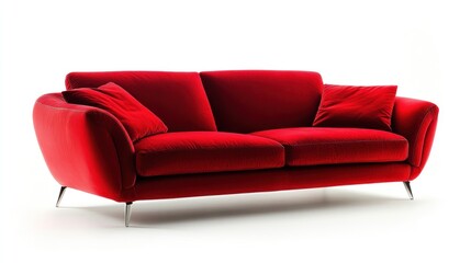 Chic modern italian sofa with pillow and angular wooden legs isolated on white background. suitable for product photo