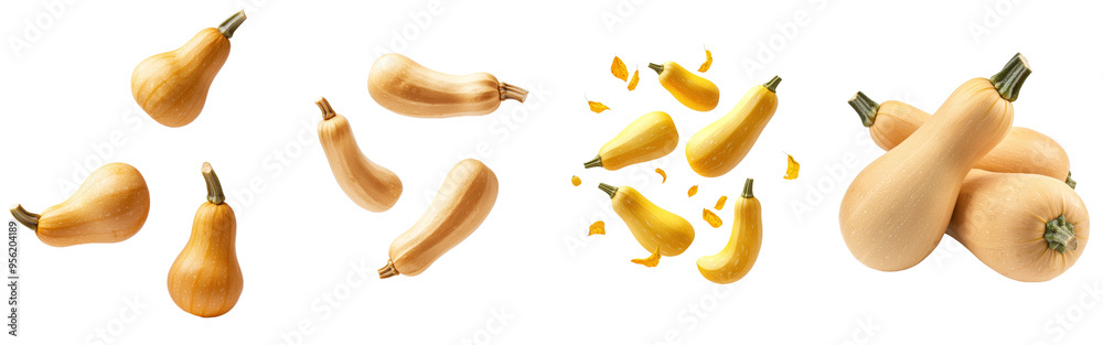 Aufkleber Full depth of field and clipping path for fall pumpkin butternut squash on white background