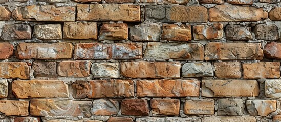 Obraz premium Old and new bricks create a rustic brick wall an ideal backdrop for designs and presentations with ample copy space image