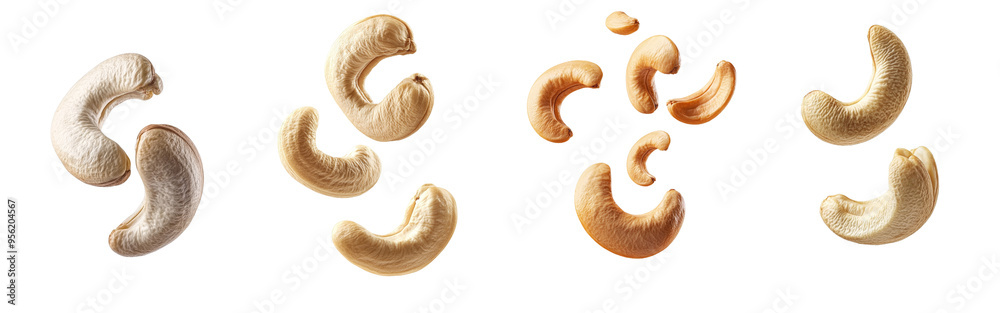 Poster The falling cashew nut is isolated on a white background, with full depth of field and a clipping path