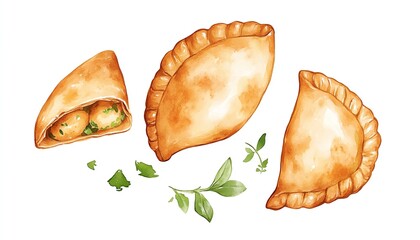 A clipart style watercolor illustration of a Tacos Soft or crispy tacos filled with meat, cheese, and veggies