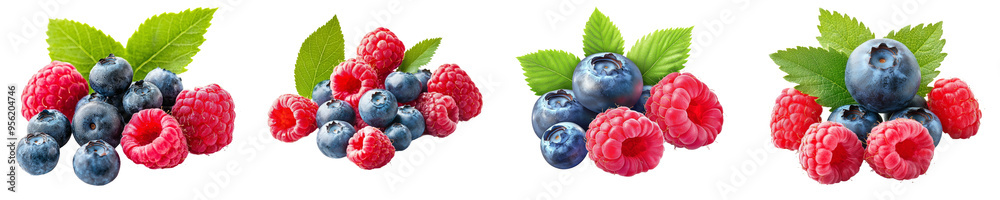 Poster the wild berries mix is an isolated white background with a clipping path, full depth of field, and 