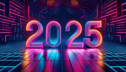 2025 happy new year Digital Technology  background 3d rendering