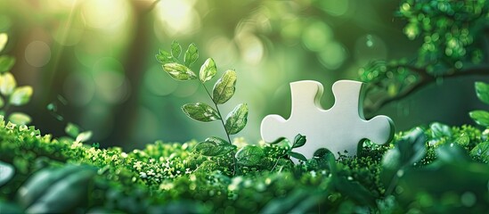 Effort never dies symbol displayed on white puzzle piece with beautiful green backdrop conveying the business concept with a copy space image