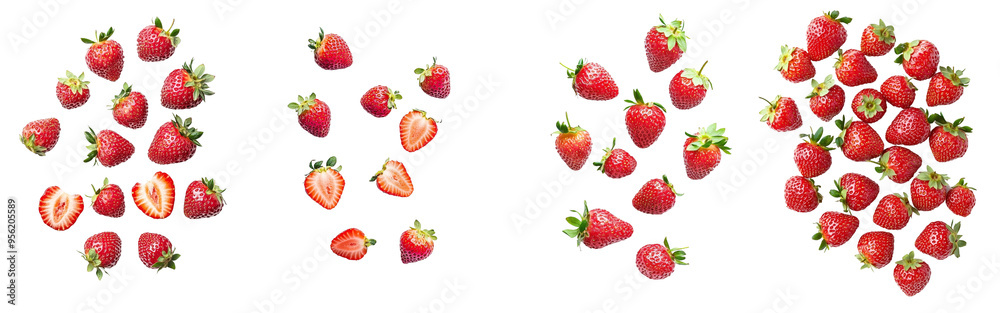 Poster the fall of the strawberry isolated on white background, clipping path, full depth of field, high qu
