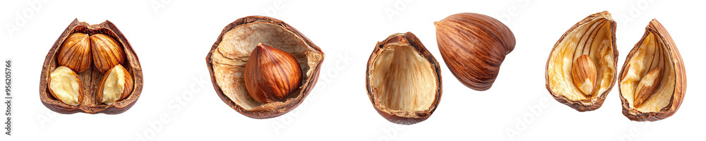 Poster The left half of a hazelnut is isolated on a white background using a clipping path, and the depth of field is full