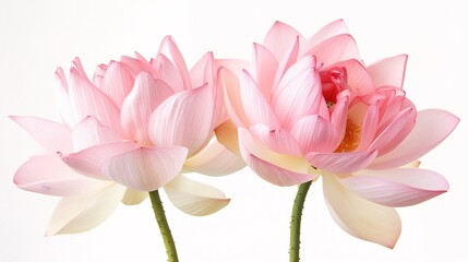 Fototapeta premium 07231249 574. High-resolution image of two pink lotus flowers, capturing their intricate petal details and elegant arrangement, isolated on a clean background