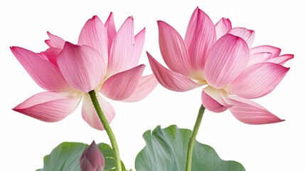 Fototapeta premium 07231249 574. High-resolution image of two pink lotus flowers, capturing their intricate petal details and elegant arrangement, isolated on a clean background