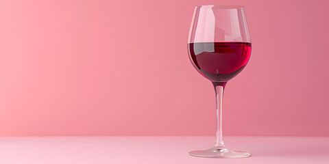 Elegant Wine Glass with Red Wine - Modern Pink Background