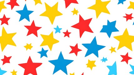 Obraz premium A pattern of bright, bold stars in primary colors, arranged in a minimalistic design