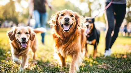 Happy family day with a dog in the park.