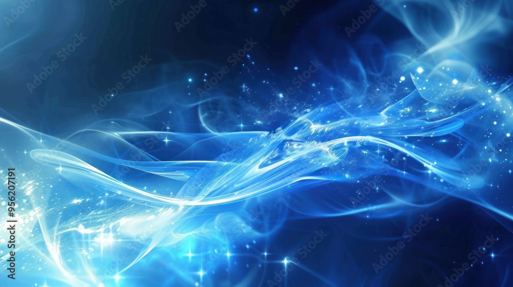 Aufkleber Ethereal blue light swirls with sparkling stars, creating mesmerizing cosmic effect.