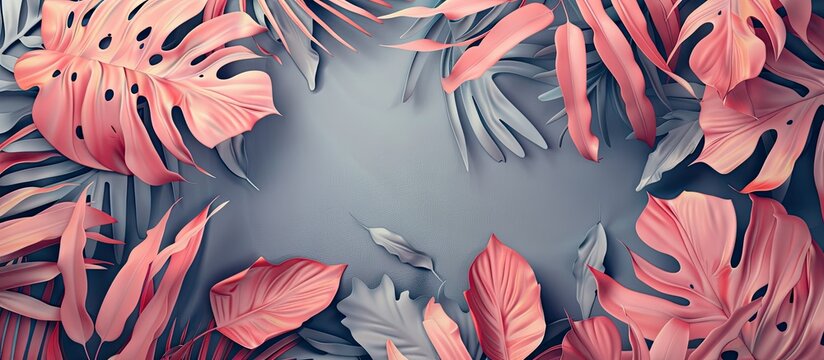 Papery peach colored tropical leaves on gray backdrop with copy space image