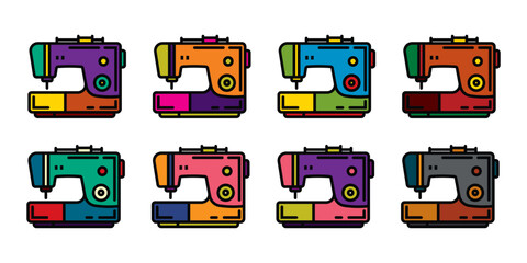 Original vector icon set in vintage style. Electric sewing machine.