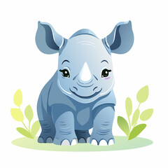 Fototapeta premium Rhinoceros Rhino Cute Small Cartoon Baby Animal Character 