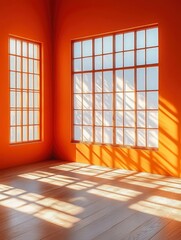Sunlight Streaming Through Two Windows in an Orange Room