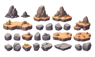 rock road pathways 2d game design illustration elements on isolated white background 
