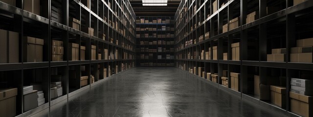 Obraz premium Warehouse with box, dark black