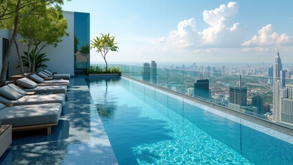 Infinity swimming pool skyscraper view