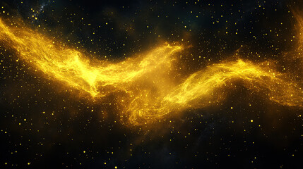 Yellow-colored abstract dust particles in a space background