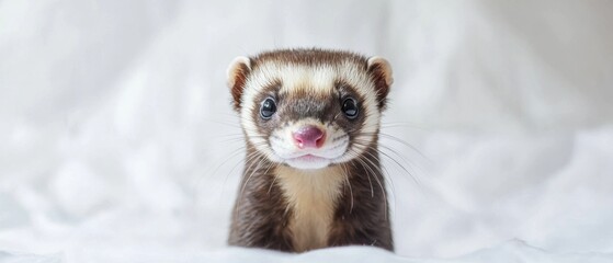 Lovely ferret captured in a studio setting against a white backdrop highlighting its unique features