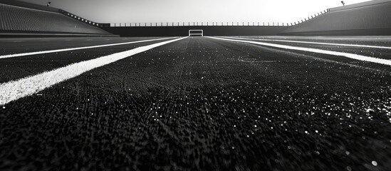 Abstract black and white lines create a sporty backdrop on an outdoor field perfect for copy space image