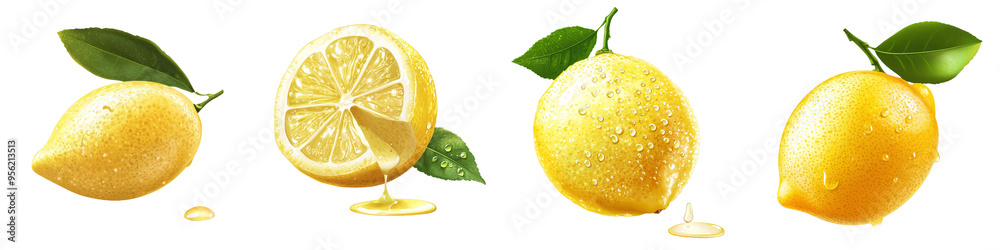 Canvas Prints Lemon juice drop on white background, clipping path, full depth of field