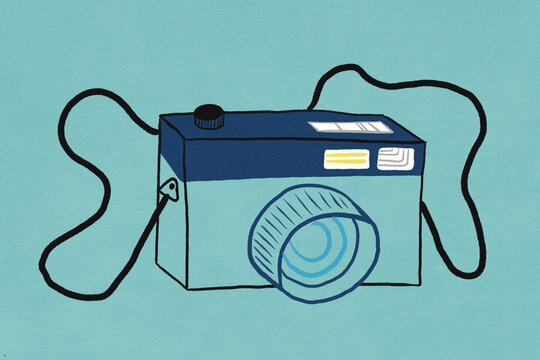 Illustration of retro camera on blue background