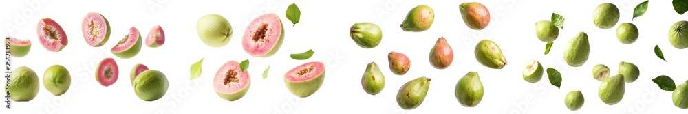 Aufkleber pristine white background with falling guava isolated on it