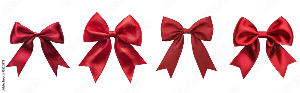 Poster clipping path, full depth of field, red ribbon bow isolated on white