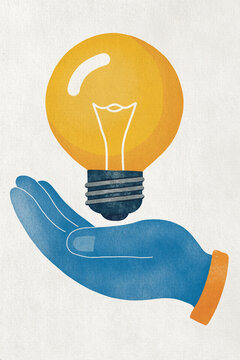 Light bulb over hand against white background