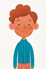 Illustration of boy with brown hair and rosy cheeks