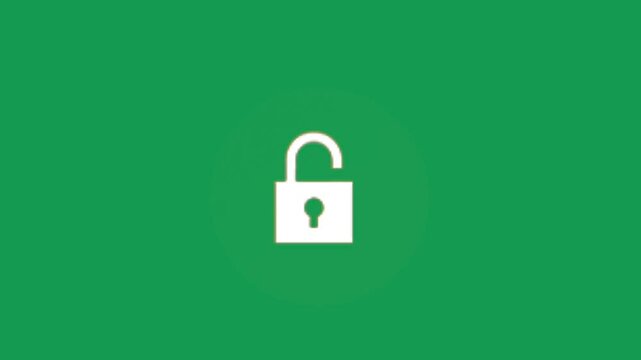 A big lock icon privacy open and close animation video on green screen