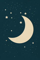 Illustration of crescent moon with stars against sky