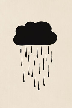 Black cloud raining against beige background