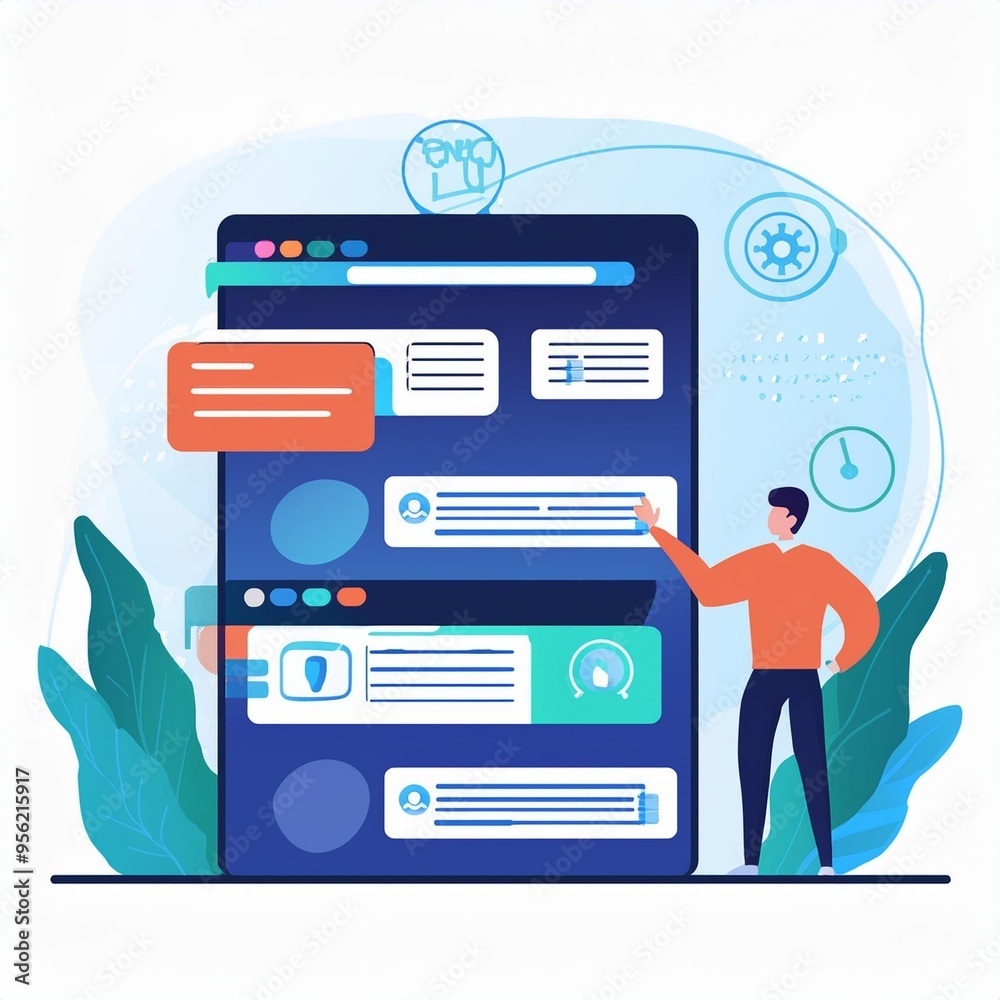 Wall mural vector abstract illustration showcasing website design, development, and programming elements, featu