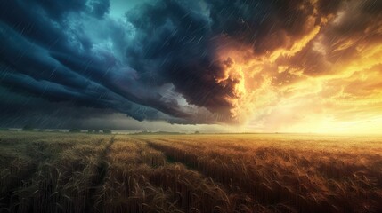 Fototapeta premium Storm clouds over field tornadic supercell extreme weather dangerous storm climate change