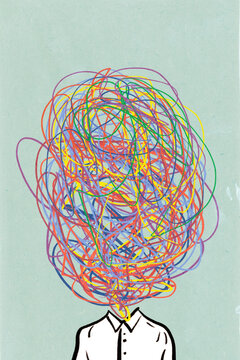 Conceptual illustration of businessman having messy tangled string replacing face