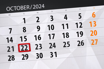 Calendar 2024, deadline, day, month, page, organizer, date, October, tuesday, number 22