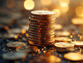 Stack Money Business success growing concept, bokeh background, warm tone.